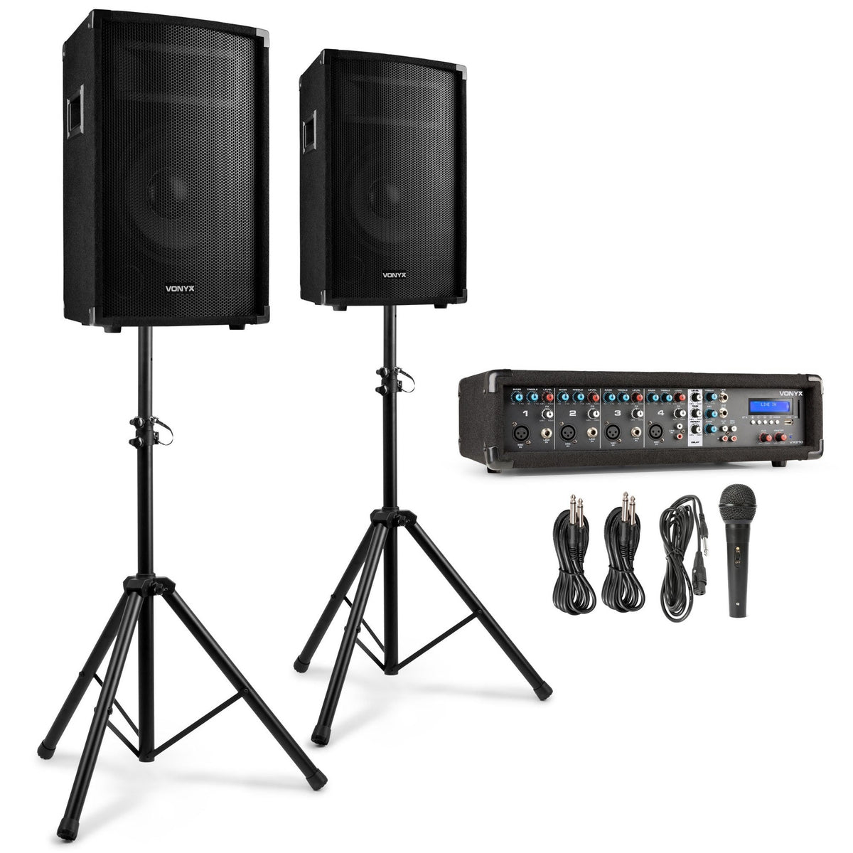 VONYX VX210 Full PA Geluidssysteem 800W met 10 inch Speakers, Mixer en Bluetooth