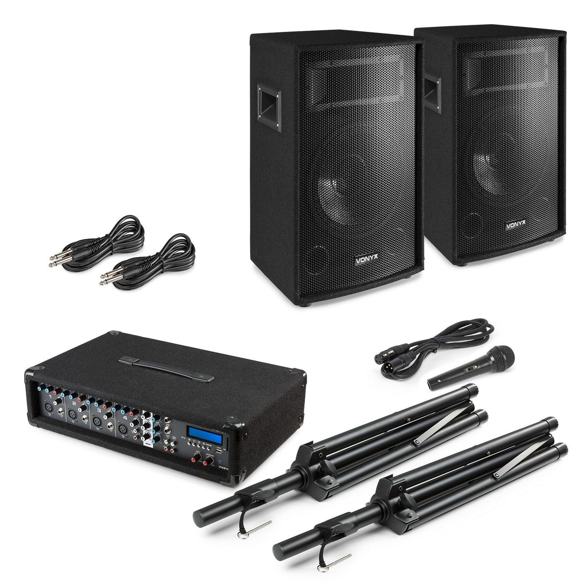 VONYX VX210 Full PA Geluidssysteem 800W met 10 inch Speakers, Mixer en Bluetooth