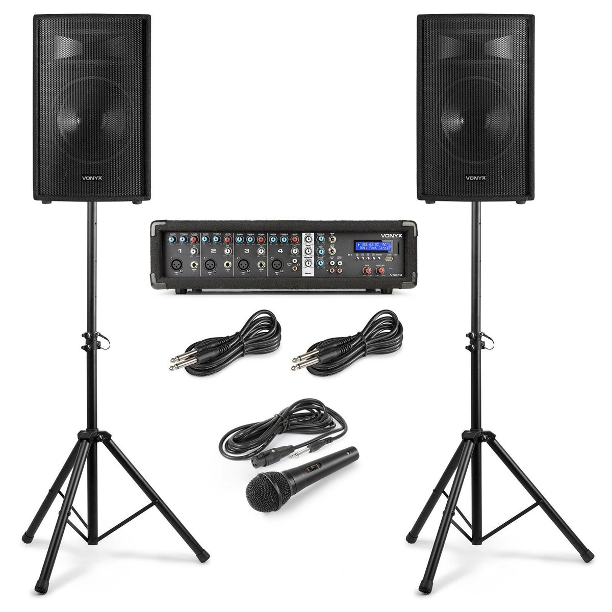 VONYX VX210 Full PA Geluidssysteem 800W met 10 inch Speakers, Mixer en Bluetooth