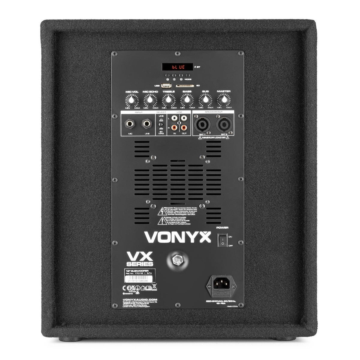 VONYX VX0812BT 2.1 Actieve Speakerset met 12 inch Subwoofer, Bluetooth en 8 inch Satellietspeakers