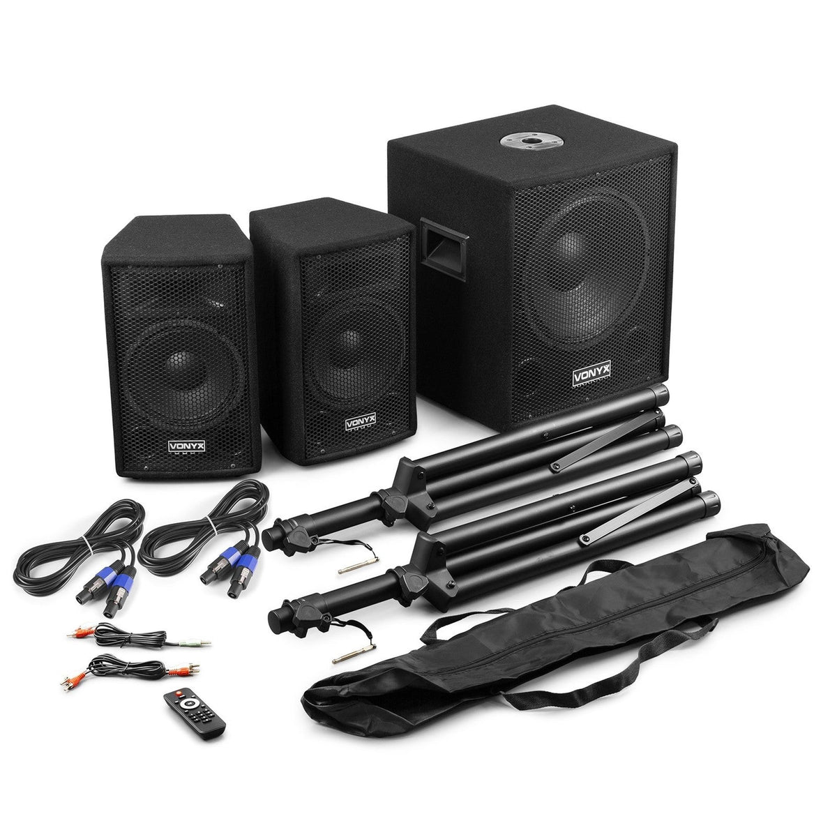 VONYX VX0812BT 2.1 Actieve Speakerset met 12 inch Subwoofer, Bluetooth en 8 inch Satellietspeakers