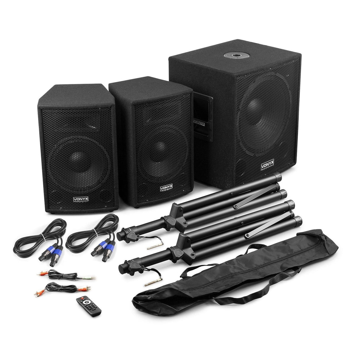 VONYX VX1015BT 1000W 2.1 Actieve Speakerset met 15 inch Subwoofer, Bluetooth en 10 inch Satellietspeakers