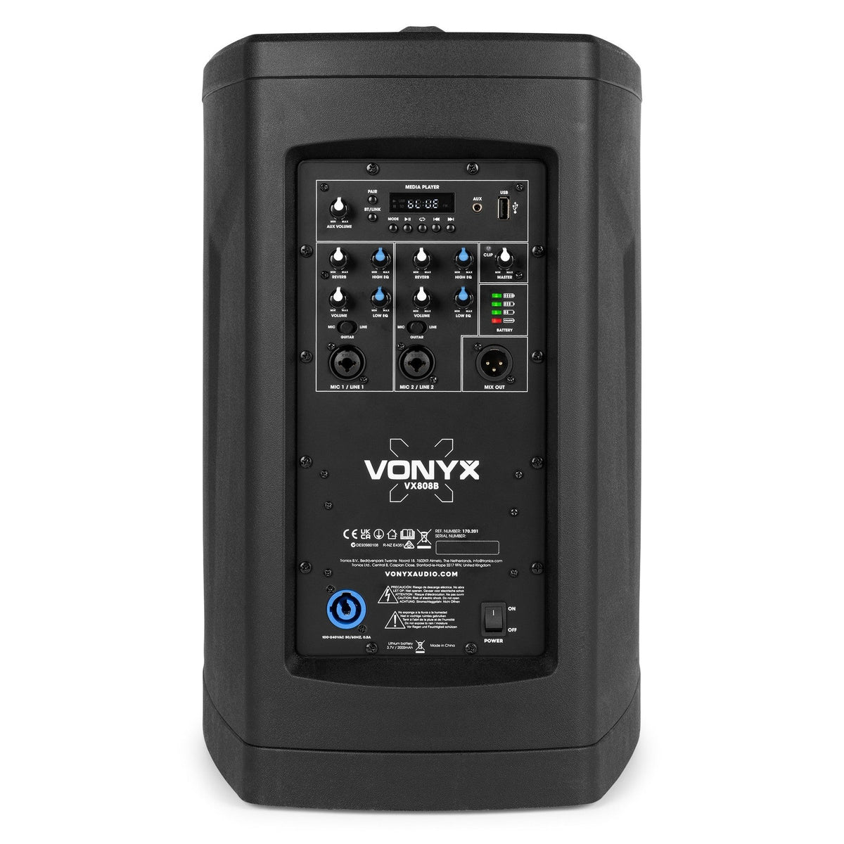 VONYX VX808B Kolom Geluidssysteem 320W met Accu, Bluetooth 5.0 en USB Speler