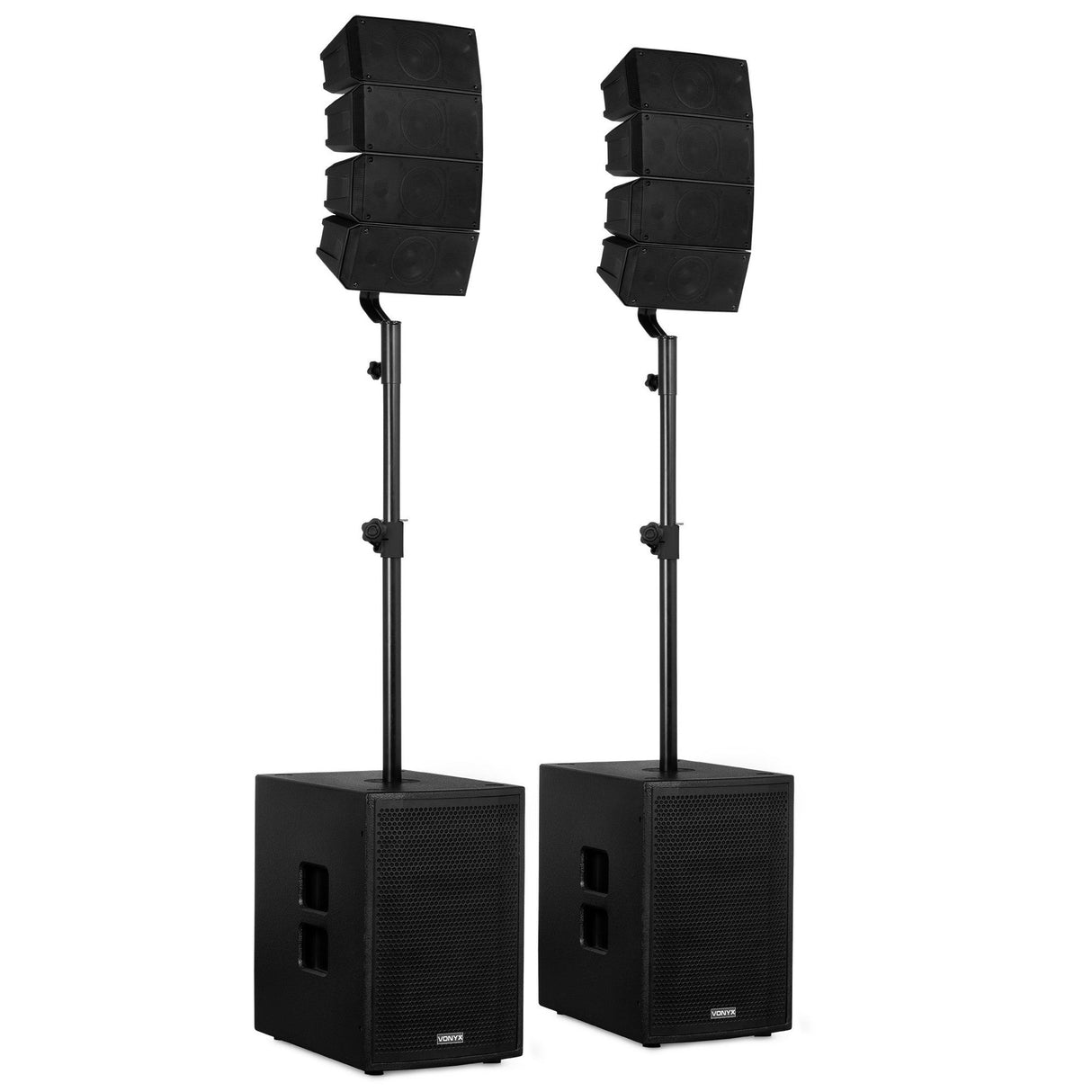 VONYX VX922 Compact 2.2 Line Array Set 1600W met Dubbele 12 inch Subwoofers, DSP en Bluetooth 5.0