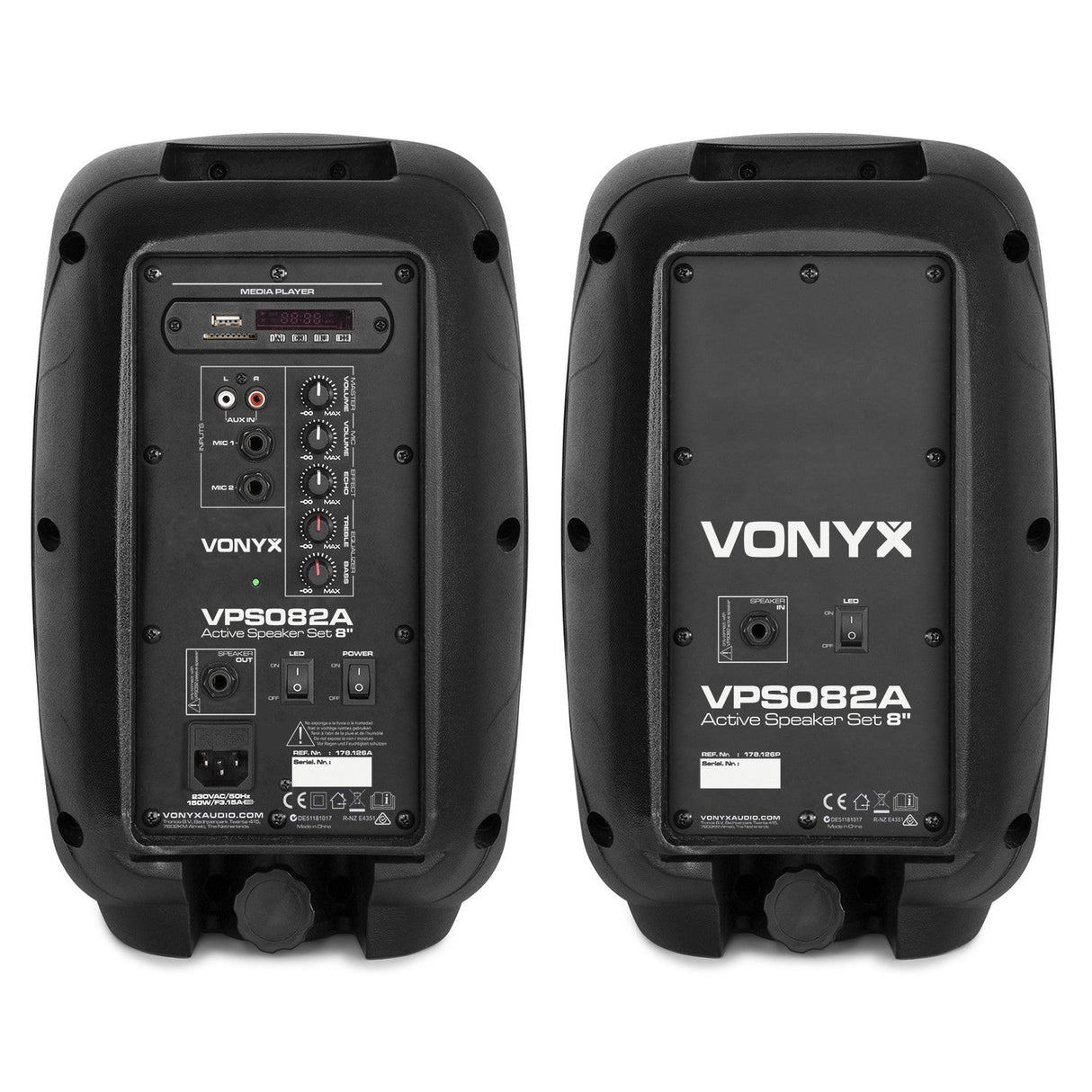 VONYX VPS082A 400W Actieve Speakerset met Bluetooth, USB/SD en 8 inch Woofers