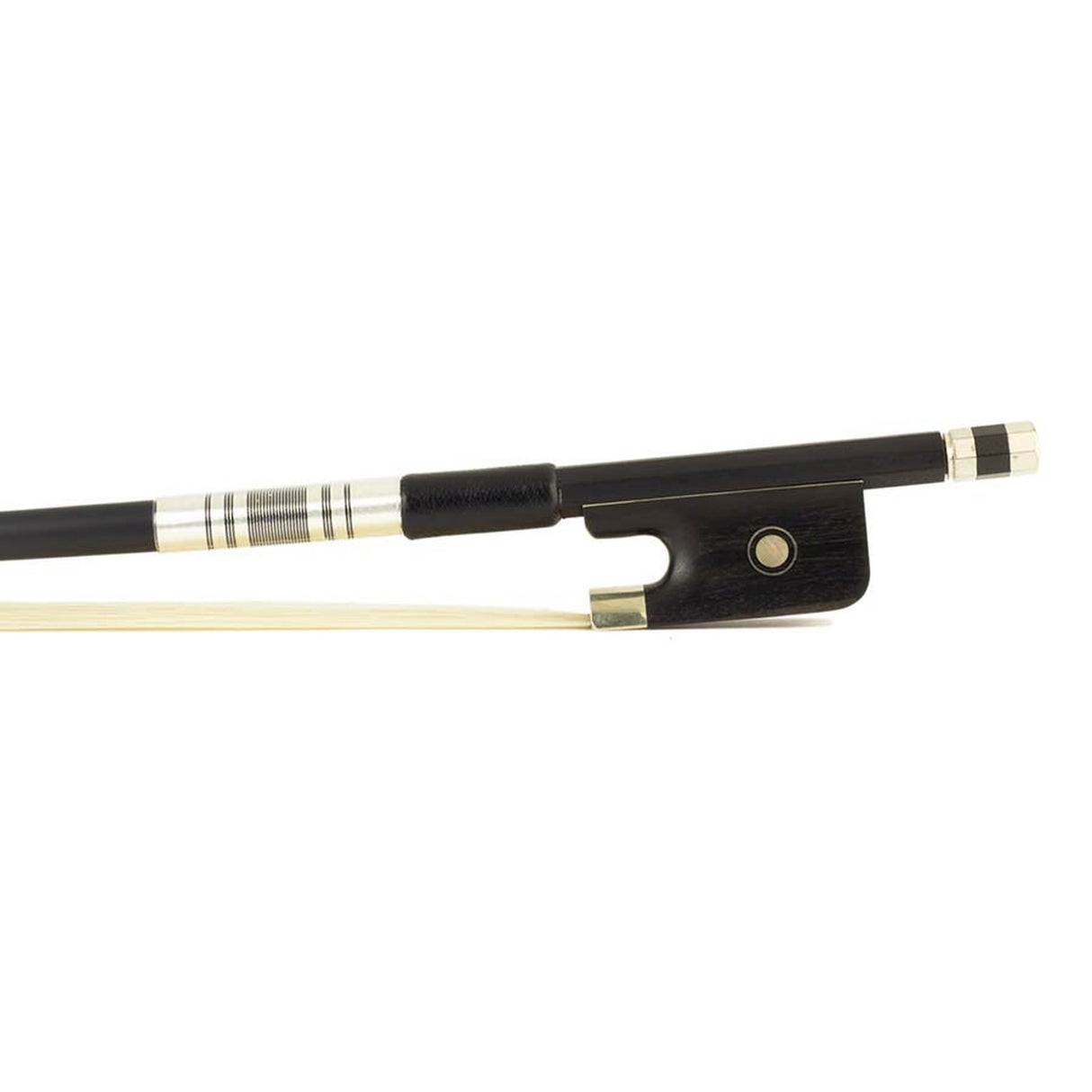 ELS FBC-10/12 cellostrijkstok, 1/2, glasvezel, zwart, rond, ebben slof, enkel oog, balein imitatie