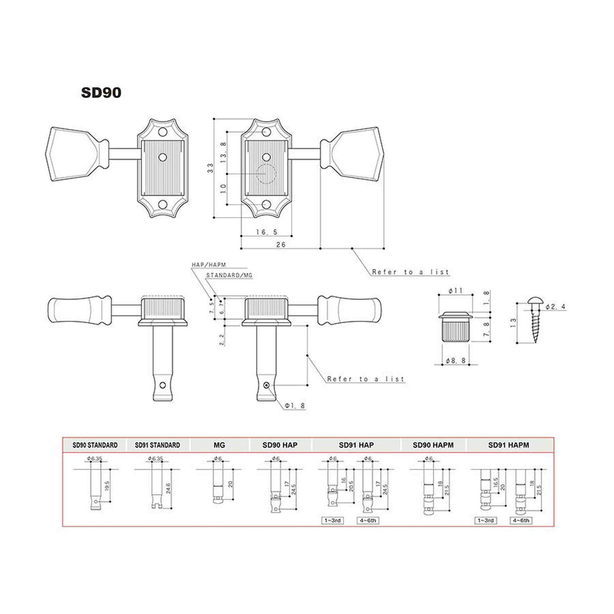 Gotoh GTH13016 SD90 stemmechanieken met SL knoppen, 3L3R, nikkel