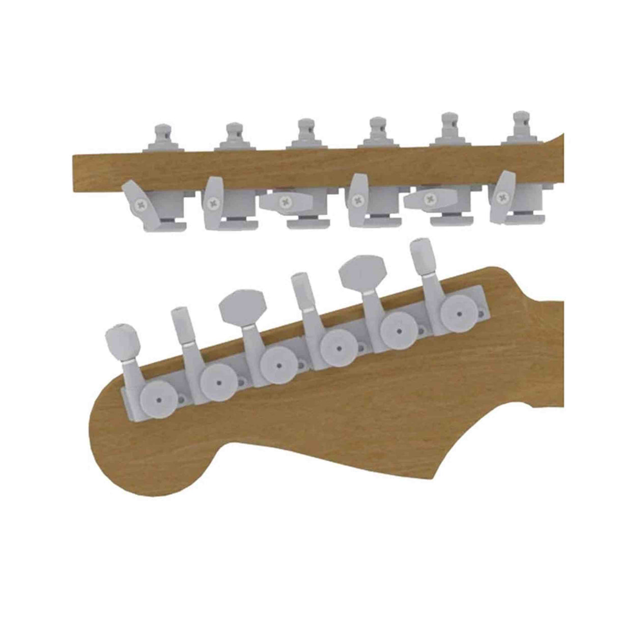 Hipshot HS6K1EL0SST Gitaar tuner upgrade kit, 6 inline Grip-Lock, closed satin staggered