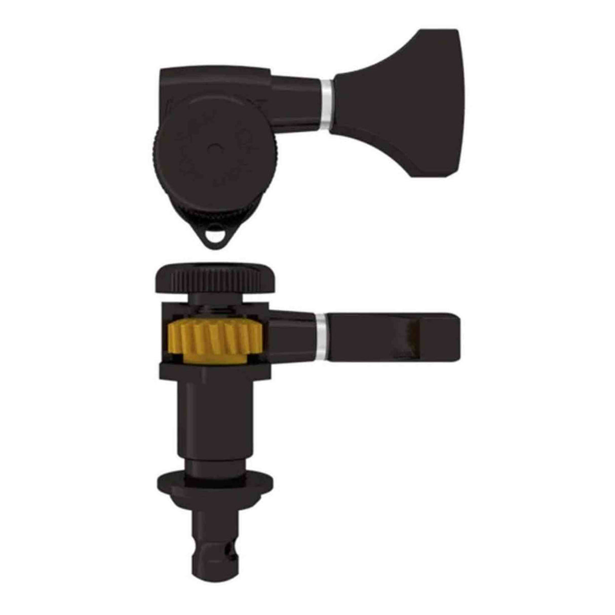 Hipshot HS6GL0B-21 Guitar tuner, Grip-Lock open, 21.0mm (0.827") post height, bass side, zwart