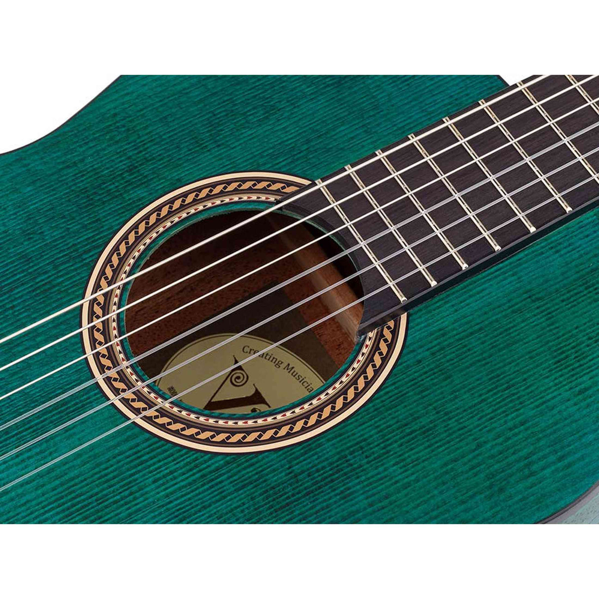Valencia VC202TBU klassieke gitaar 1/2, sitka sparren top, nato zij- & achterblad, transparant blauwe finish