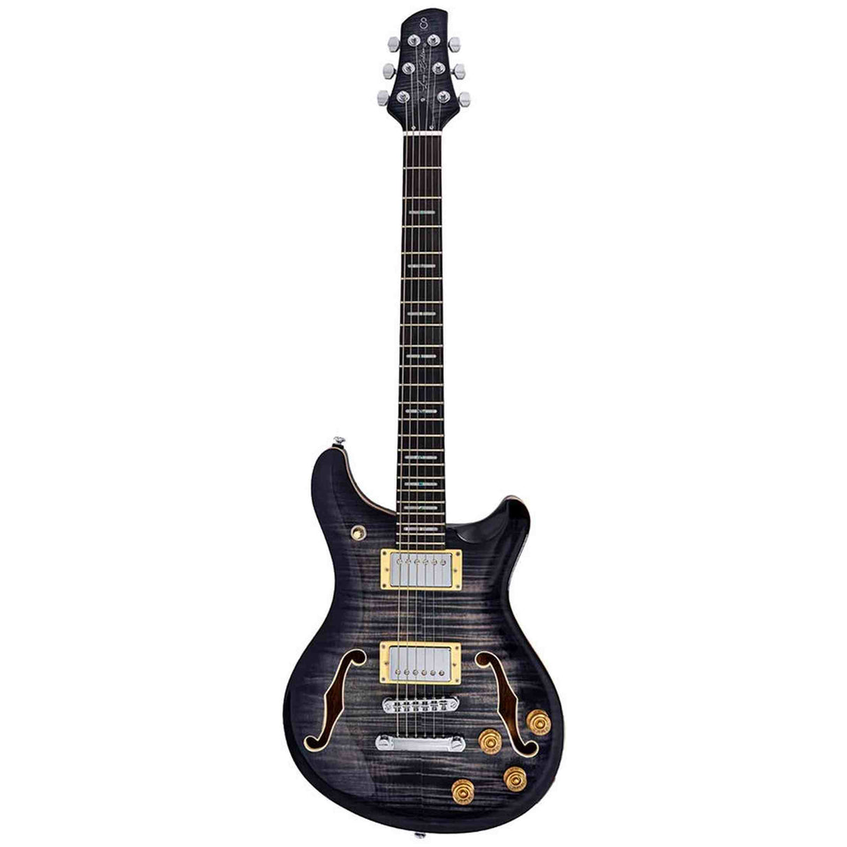 Sire Q7H/TBK Larry Carlton Hollow Elektrische Gitaar Transparent Black met Chambered Mahonie Body en Locking Tuners