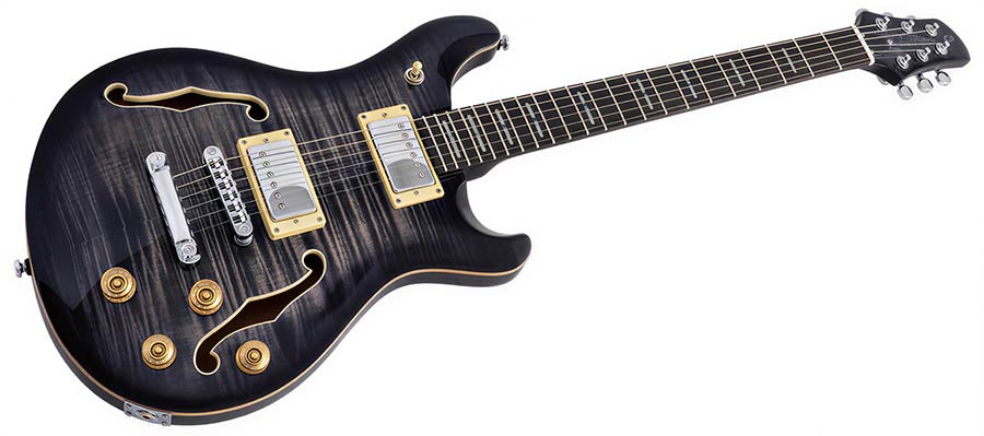 Sire Q7H/TBK Larry Carlton Hollow Elektrische Gitaar Transparent Black met Chambered Mahonie Body en Locking Tuners