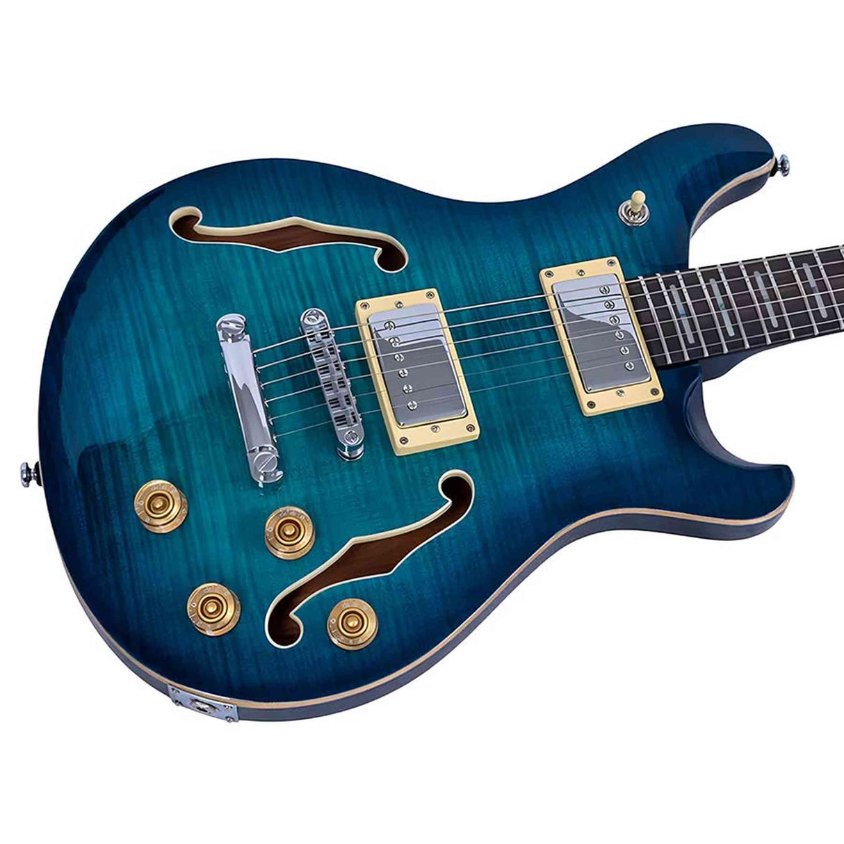 Sire Q7H/TBL Larry Carlton Hollow Elektrische Gitaar Transparent Blue met Chambered Mahonie Body en Locking Tuners