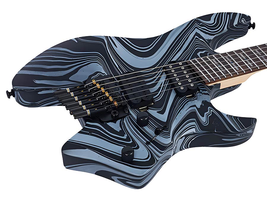 Sire X6H6/BKSW Larry Carlton Headless Elektrische Gitaar Black Swirl met Tremolobrug en Gigbag