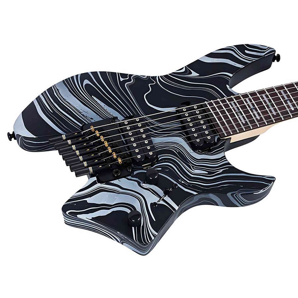 Sire X6H7/BKSW Larry Carlton 7-snarige Headless Elektrische Gitaar Black Swirl met Tremolobrug en Gigbag