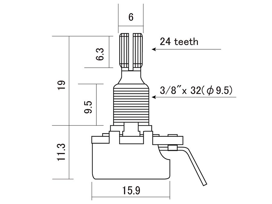 CTS USA CTS-5001 500K Audio Potmeter Mini Type met Inch As en 16 mm Behuizing