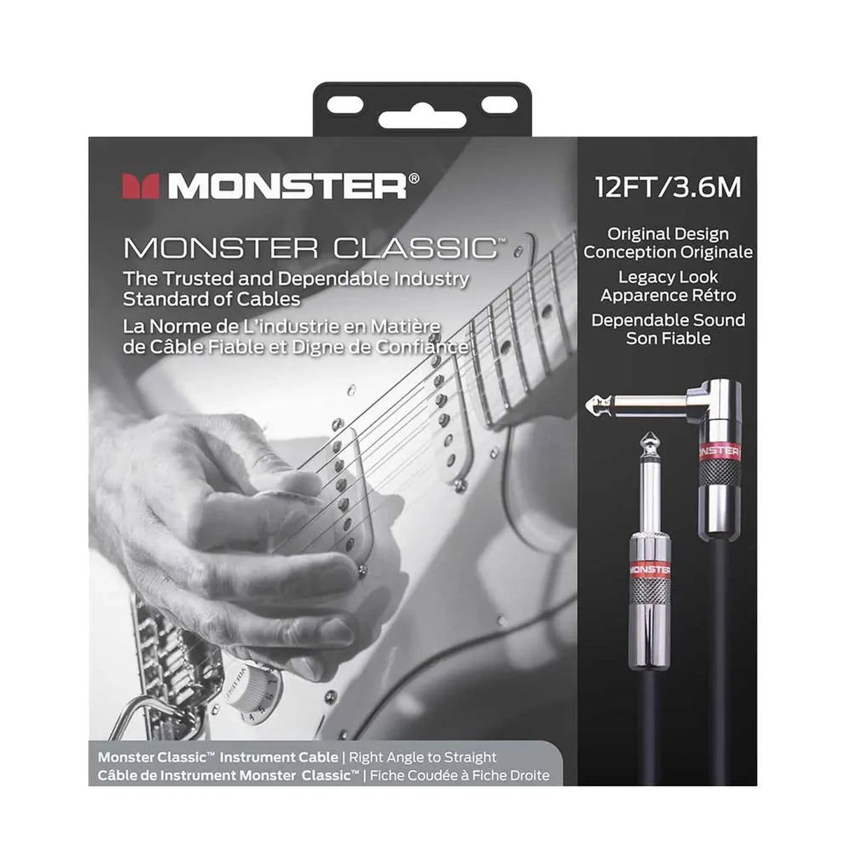 Monster Classic Gitaarkabel 3,6 Meter Haakse Jack naar Rechte Jack
