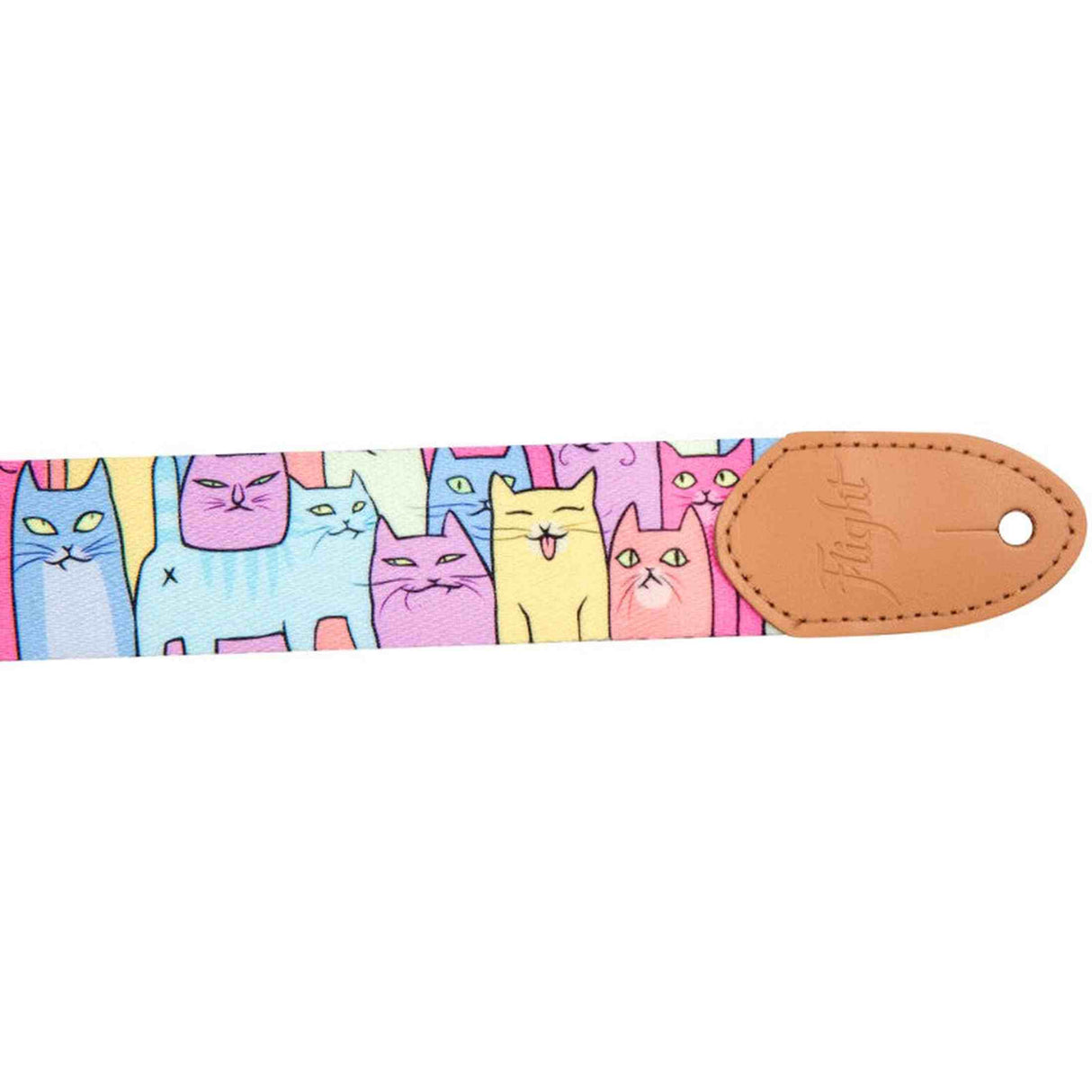 Flight S35 Kitty Ukulele Strap Poly/Leer met Kitty Design en Verstelbare Lengte