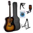 Richwood RD-12-SB Artist Series Dreadnought Akoestische Gitaarset Sunburst met Capo, Stemapparaat, Gigbag, Standaard en Extra Snaren
