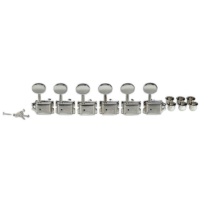 Boston 62-NL Stemmechanieken voor gitaar, nikkel, 6x links, vintage style, metalen knoppen
