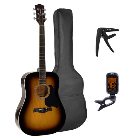 Richwood RD-12-SB Artist Series Dreadnought Akoestische Gitaarset Sunburst met Capo, Stemapparaat en Tas