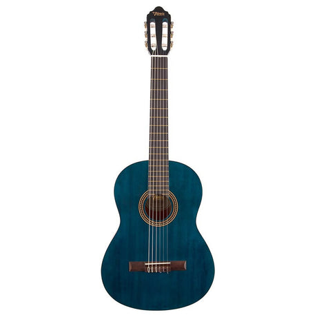 Valencia VC204TBU klassieke gitaar 4/4, sitka sparren top, nato zij- & achterblad, transparant blauwe finish