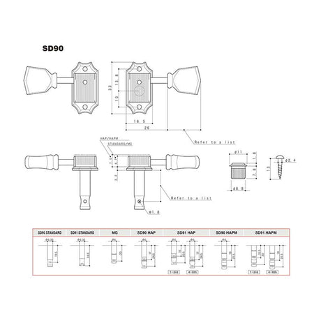 Gotoh GTH13019 SD90 stemmechanieken met SL knoppen, 3L3R, goud