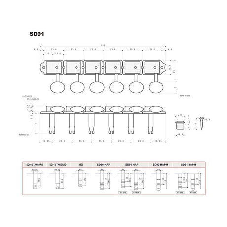 Gotoh GTH13051 SD91 stemmechanieken met HAPM and 05M knoppen, 6L, nikkel