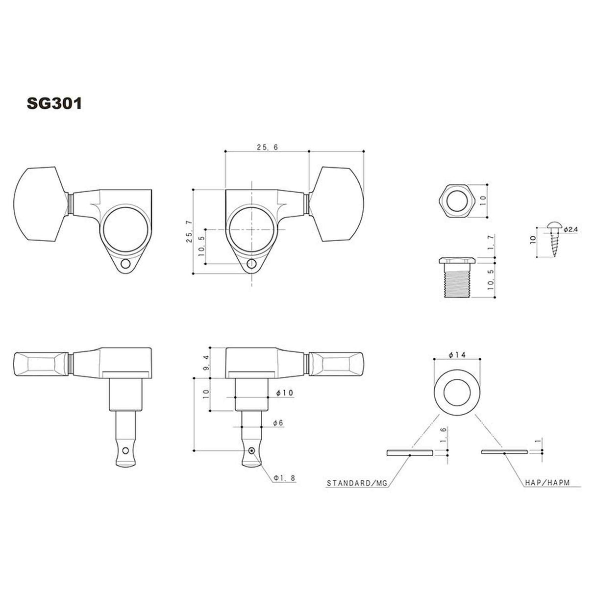 Gotoh GTH13334 SG301 stemmechanieken met 20 knoppen, 3L3R, chroom