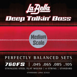 La Bella L-760FS-M snaren set elektrisch bass, stainless steel flatwound, 045-065-085-105, medium scale