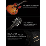 Sire Guitars H7VL/VS Linkshandige elektrische archtop gitaar met P90s vintage sunburst