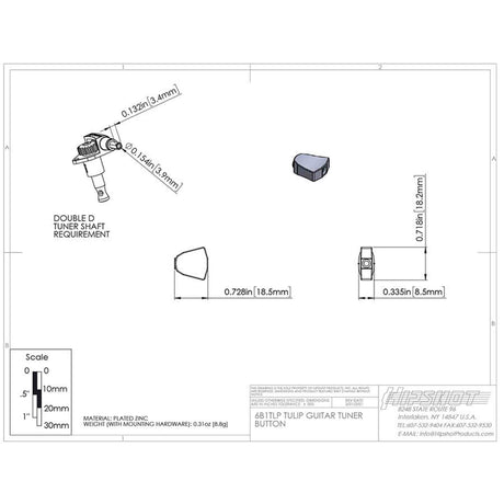 Hipshot HS6B1TLPP Tulip Stemknop voor Gitaarmechaniek Pearl, per stuk