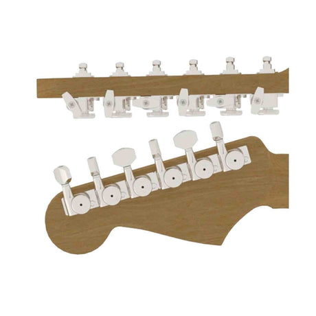 Hipshot HS6K1EL0NST Gitaar tuner upgrade kit, 6 inline Grip-Lock, closed nikkel staggered