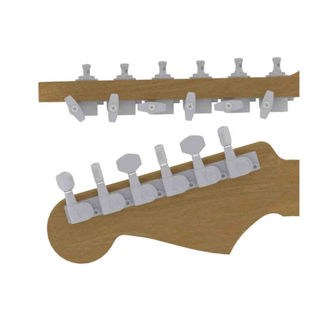Hipshot HS6K1EN0SST Gitaar tuner upgrade kit, 6 inline classic, closed satin staggered