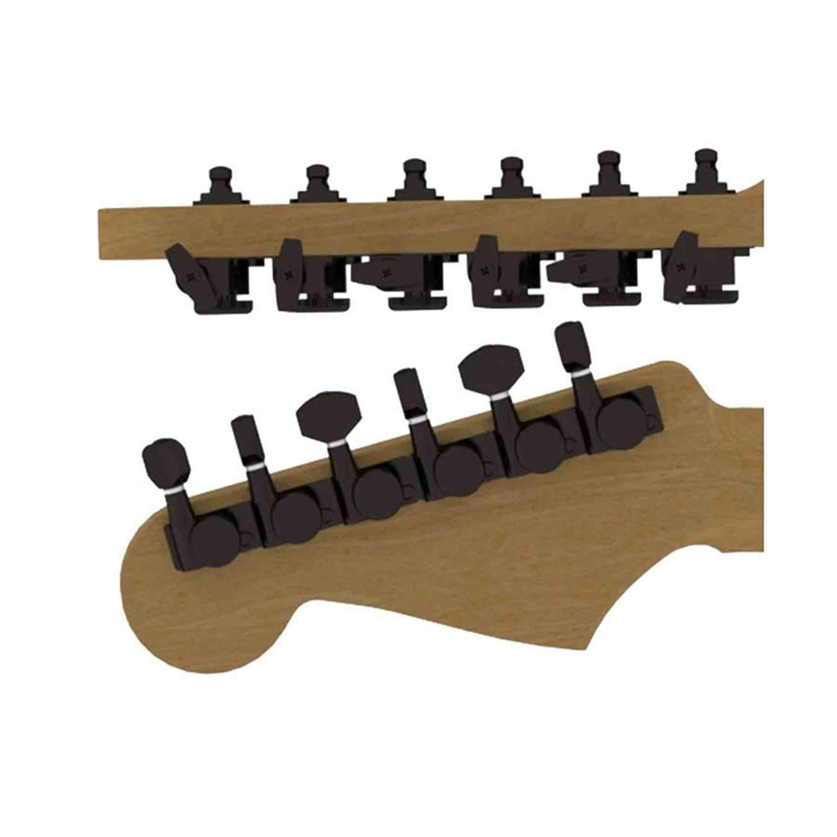 Hipshot HS6K1VEL0BS Vintage gitaar tuner upgrade kit, 6 inline Grip-Lock, closed zwart staggered