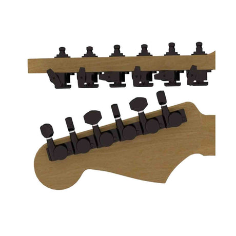 Hipshot HS6K1VEL0BS Vintage gitaar tuner upgrade kit, 6 inline Grip-Lock, closed zwart staggered