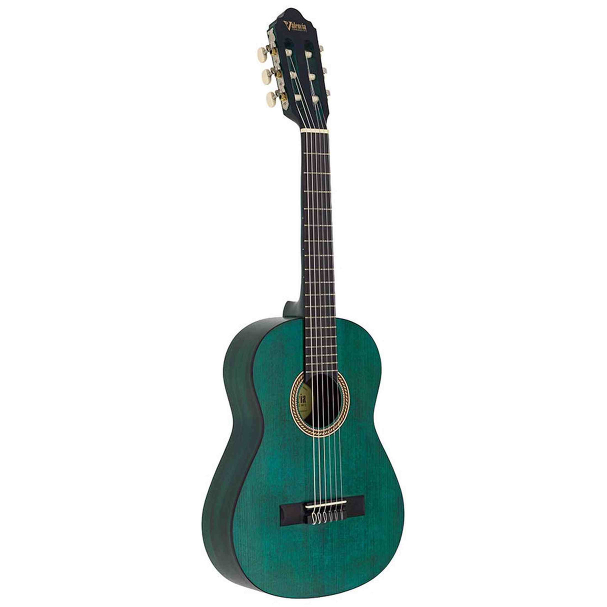 Valencia VC202TBU klassieke gitaar 1/2, sitka sparren top, nato zij- & achterblad, transparant blauwe finish