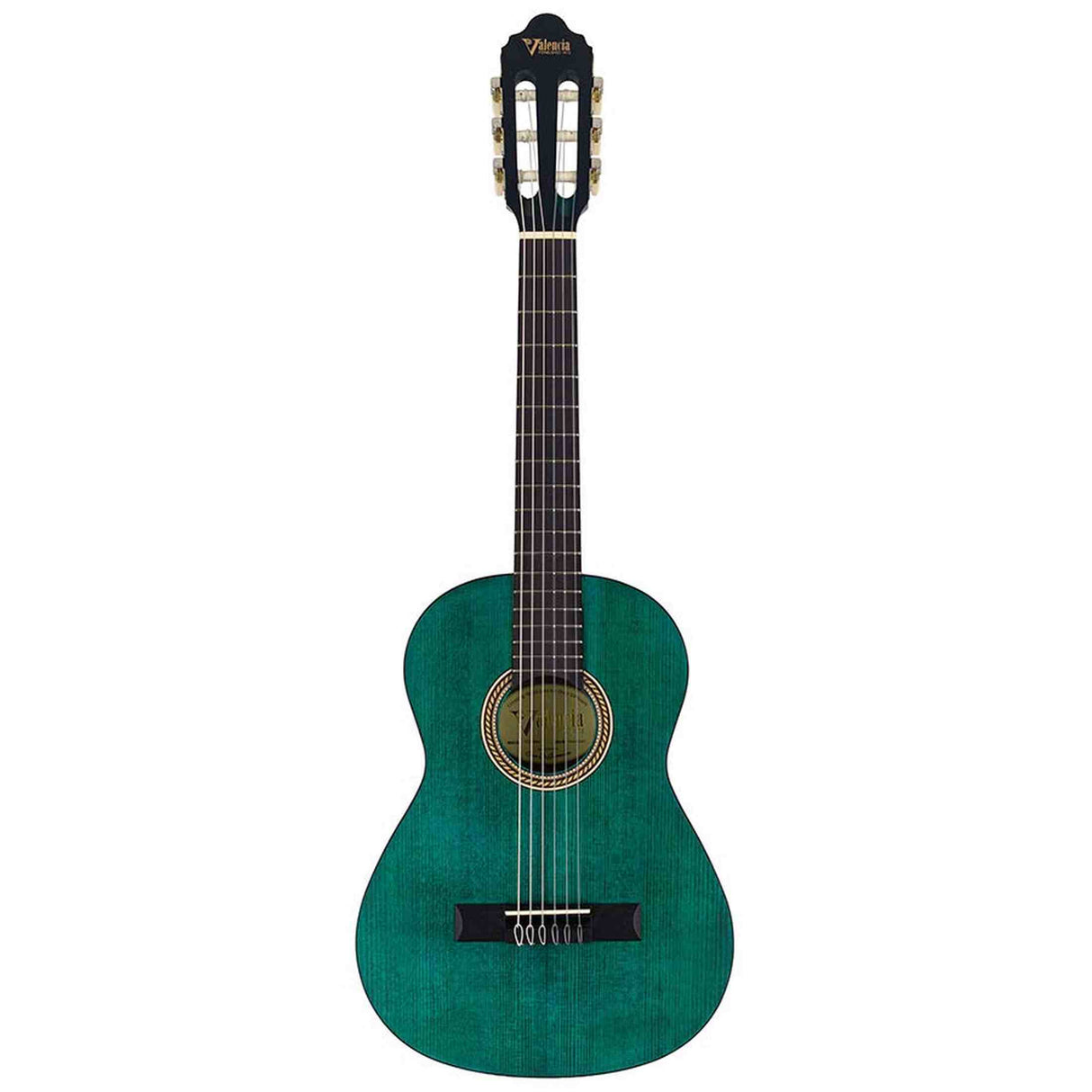 Valencia VC202TBU klassieke gitaar 1/2, sitka sparren top, nato zij- & achterblad, transparant blauwe finish