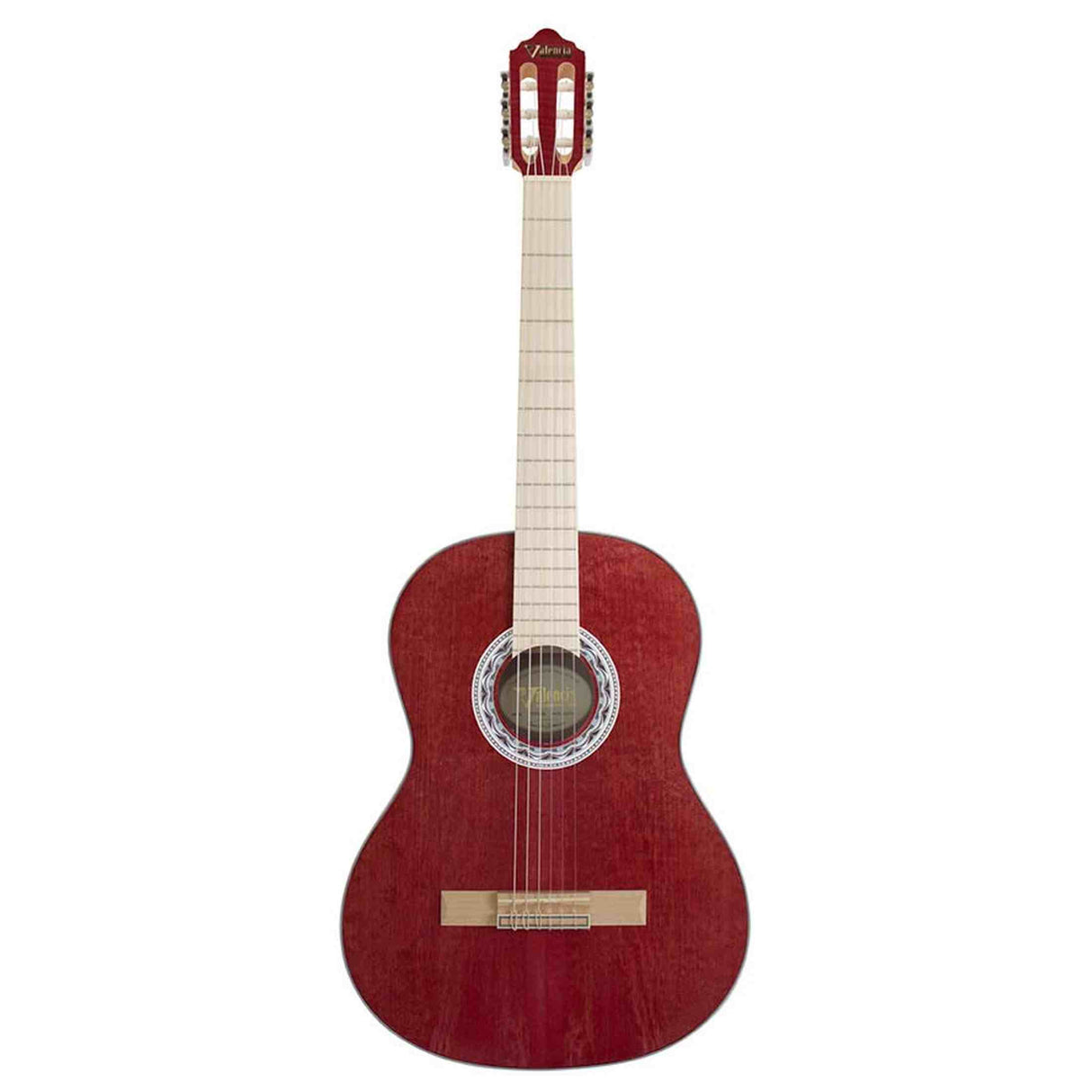 Valencia VC354HWR Klassieke Gitaar 4/4 – Sitka Spar & Mahonie, Wijnrood, Inclusief Tas, Standaard en Stemapparaat