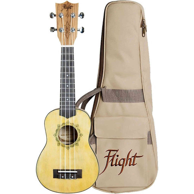 Flight DUS330 RELIC Soprano Ukulele met Distressed Spruce Top, Zebrawood Body en Aquila Super Nylgut Snaren
