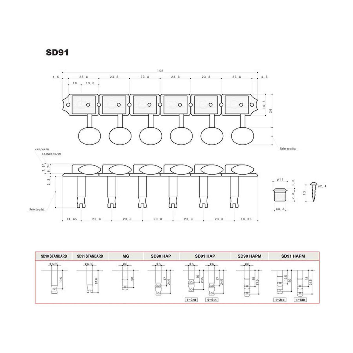 Gotoh GTH13026 SD91 stemmechanieken met 05M knoppen, 6R, nikkel