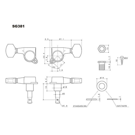 Gotoh GTH14050 SG381 stemmechanieken met Magnum Lock Trad and 01 knoppen, 3L3R, zwart