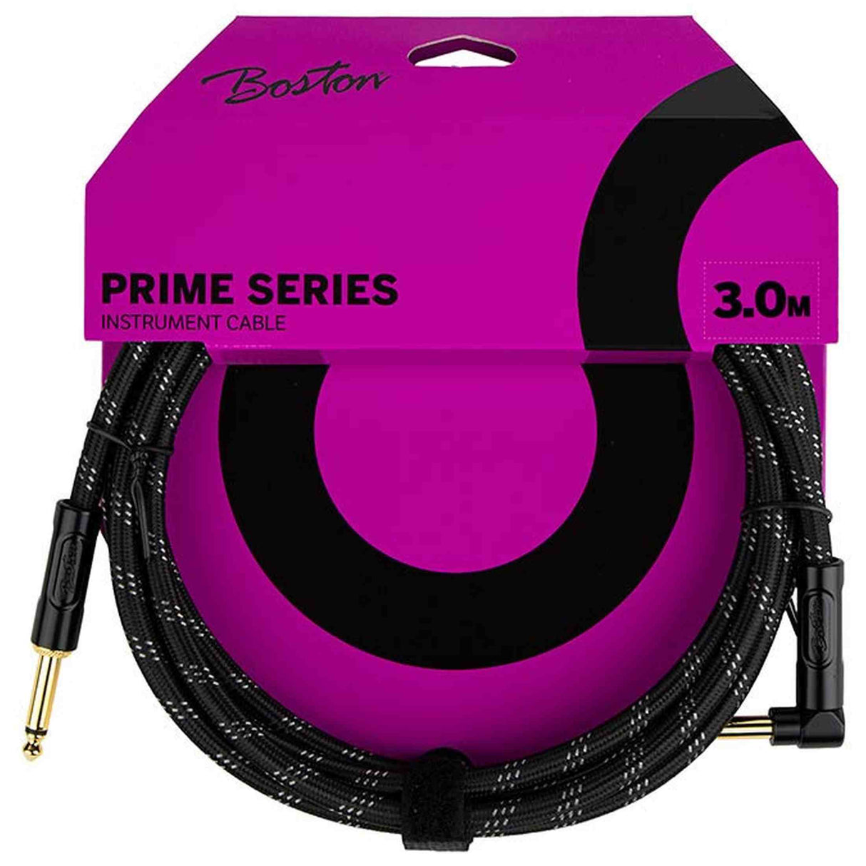 Boston GCRB-30A Prime Series woven jacket instrumentkabel jack–haakse jack 3 meter black tweed