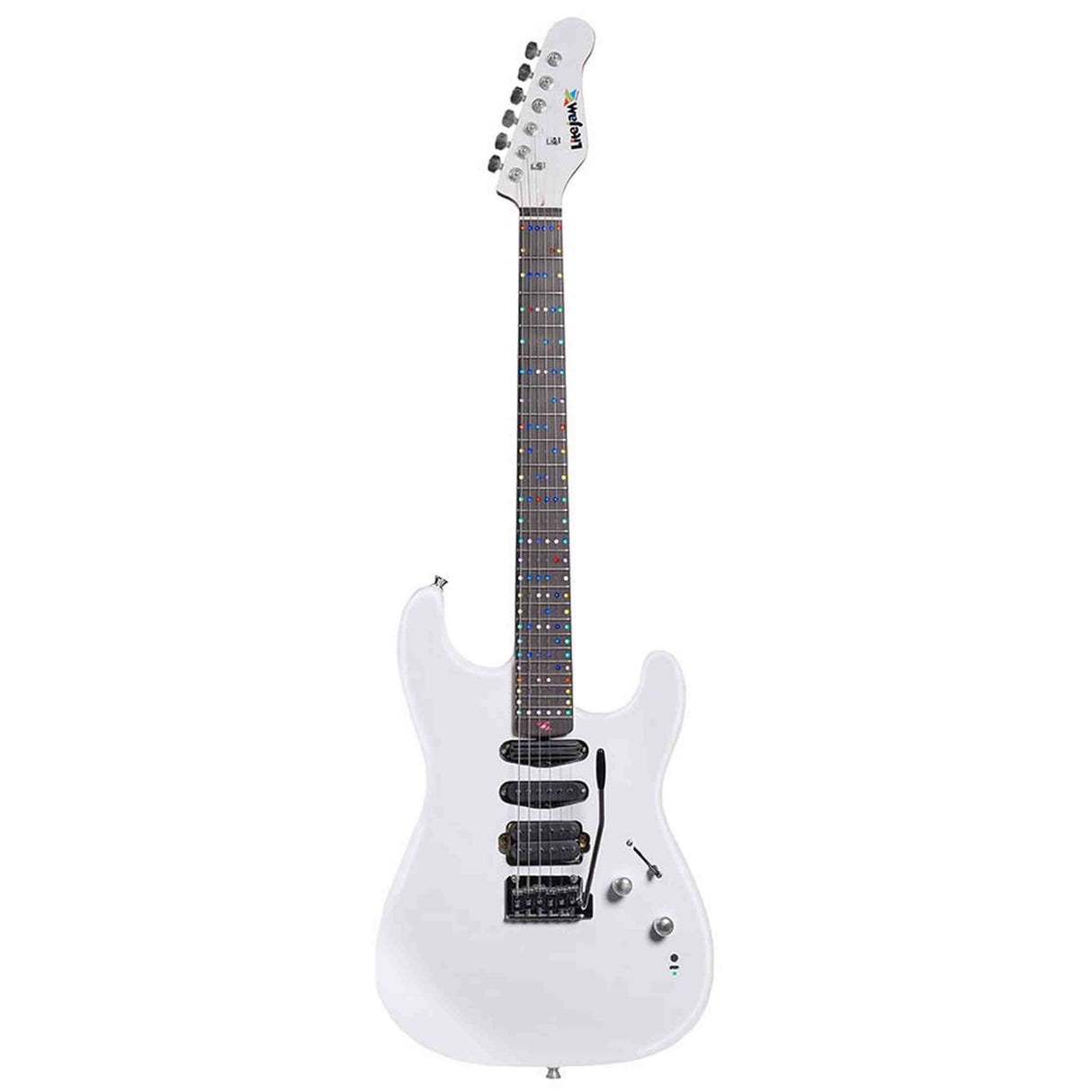 Litejam RGB24/WH elektrische gitaar – 24 frets, 144 RGB LED’s, HSH-configuratie, met gigbag, wit