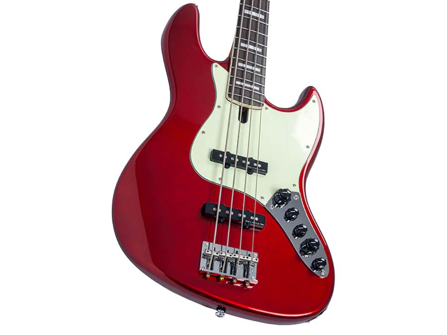 Sire V7N A4/CAR Marcus Miller 4-snarige Actieve Basgitaar Candy Apple Red met Elzen Body en Heritage-3 Preamp