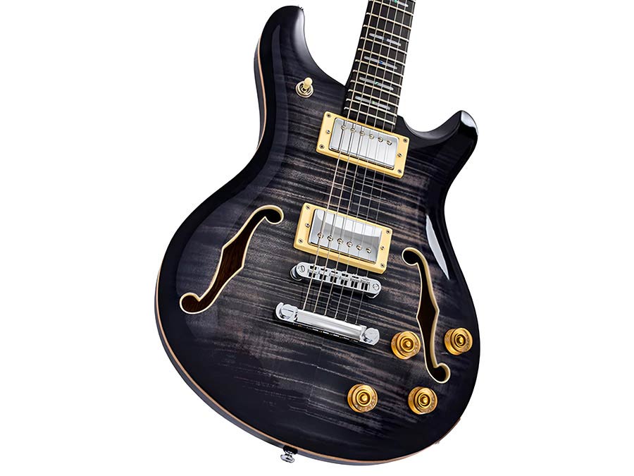 Sire Q7H/TBK Larry Carlton Hollow Elektrische Gitaar Transparent Black met Chambered Mahonie Body en Locking Tuners