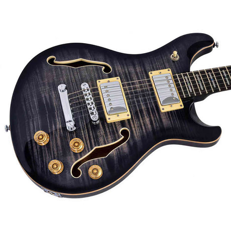 Sire Q7H/TBK Larry Carlton Hollow Elektrische Gitaar Transparent Black met Chambered Mahonie Body en Locking Tuners