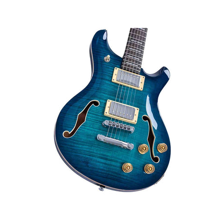 Sire Q7H/TBL Larry Carlton Hollow Elektrische Gitaar Transparent Blue met Chambered Mahonie Body en Locking Tuners