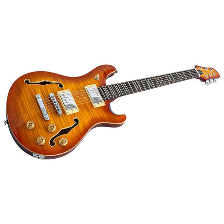 Sire Q7H/AB Larry Carlton Hollow Elektrische Gitaar Amber Burst met Chambered Mahonie Body en Locking Tuners