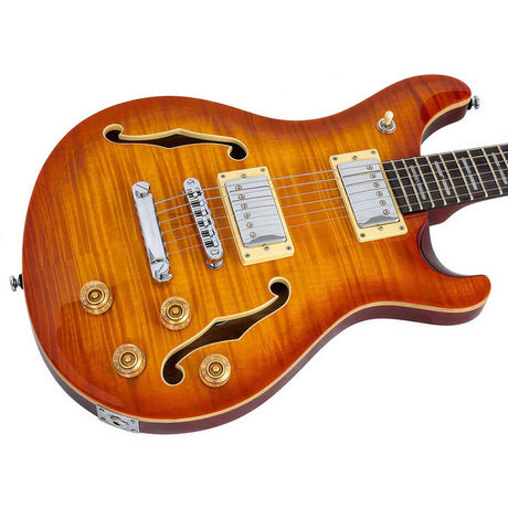 Sire Q7H/AB Larry Carlton Hollow Elektrische Gitaar Amber Burst met Chambered Mahonie Body en Locking Tuners